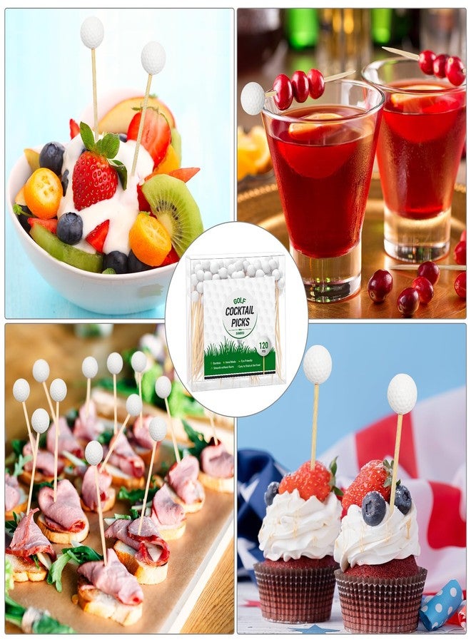 Aodaer 120 Pieces Golf Cocktail Picks, 4.72 Inch Golf-Themed Ball Toothpicks for Appetizers, Disposable Fruit Sandwich Bamboo Skewer Picks for Sports Party Decoration, Catered Events, Buffet Supplies - Image 4